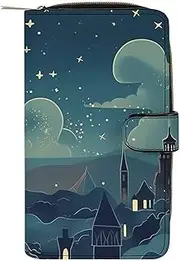 [QMNRTK] Magical Nights Credit Card Wallet Rfid Blocking Slim Bifold Genuine Leather Minimalist Front Pocket Wallets Keychain Wallet for Men And Women, style, 19.7x11x3.5cm, Style, 19.7x11x3.5cm