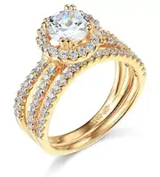 3.25 Ct Round Simulated 14K Yellow Gold Halo Split Shank Engagement Wedding Ring