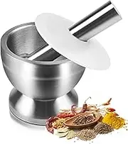 GIOD Premium Mortar and Pestle Set - 304 Stainless Steel, 12cm Diameter with Silicone Lid - Kitchen Spice Grinder, Manual Masher, Pill Grinder