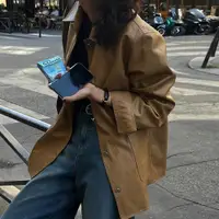 在飛比找ETMall東森購物網優惠-外套女chic復古英倫風PU皮外套