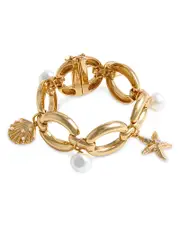 Self Portrait Imitation Pearl Seaside Motif Charm Bracelet