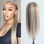 Aprilhair Brazilian Human Hair Wigs 150% Density with Highlights Platinum Blonde Light Brown Straight Glueless Ombre #8/60 Pre Shortened (Lace Wig)