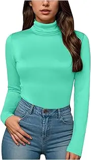[Generic] Body Suit for Women Long Sleeve Mock Neck Sexy Thong Bodysuits Casual Stretchy Slimming Tops Y2k Going Out Clubwear, B- Green, Medium