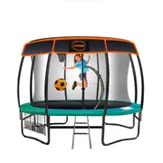 12ft Trampoline Free Safety Net Spring Pad Roof Mat Ladder Basketball - Green