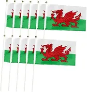 OHPHCALL 10pcs Flags Hand Waving Flags Welsh National Flag Mini Polyester Waving Flag 14x21cm for Office School Events