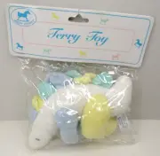 Vintage Terry Cloth Dinosaur Plush With Rattle Pastel Colors NIP