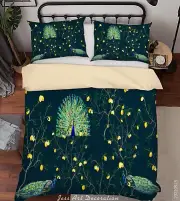 3D Peacock Plant Pattern Green Quilt Cover Set Bedding Sets Pillowcases