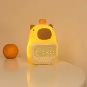 Capybara Night Light with Digital Alarm Clock, Cute Nursery Lamp Rechargeable Tap Dimmable Silicone Night Light for Kids