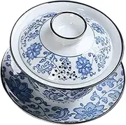 MOLUCKFU Traditional Chinese Tea Bowl Set Porcelain Cup Lid Saucer for Jasmine Green Oolong Tea Elegant Home Office Dec