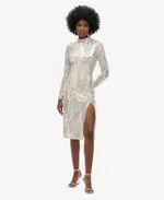 Open Back Chevron Midi Dress | Silver Sequin