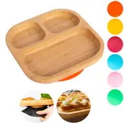 Children's Bamboo Dinner Feeding Plate Stay Put Suction Segmented Baby Plate