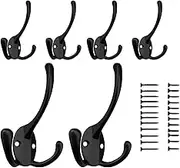 Mzizi Dco Wall Hooks,6 Pack Coat Hooks Wall Mounted with 24 Screws,Single Hardware Heavy Duty Hooks,Metal Zinc Alloy Double No Rust Hooks Hanging Coats Robe Towel Hat Key Clothes Bag Jacket (Black)