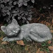 GENUINQ Garden Sleeping Cat Memorial Stone Cat Grave Marker Remembrance Kitten Statues for Garden,Patio,Lawn,Grave Decor Pet Sympathy Gift