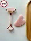 Pink Rose Quartz Crystal Jade Face Roller Guasha Beauty Tool Facial Massage Set