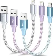 [Apple MFi Certified] Short iPhone Charger 1ft 3Pack,USB A to Lightning Cord Nylon Braided 12 Inch Fast Charging iPhone Cable Compatible with iPhone 14 13 12 11 Pro/Max/Mini Xs SE2/iPad for Car