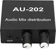 Baxnore AU 202 Audio Amplifier, Aluminum Alloy 2 Input 2 Output 3.5 mm Jack Plug Play Audio Mix Amplifier, Stereo Audio Mixed Distributor for Studio