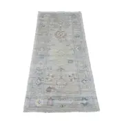 2'8"x5'7" Gray Angora Oushak Leaf Design All Wool Hand Knotted Runner Rug G89955