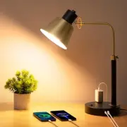 Desk Lamp with USB+Type C Port and AC Outlet, Table Lamp Adjustable Head Heavy