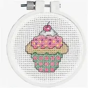 Cupcake Cuties: Mini Cross Stitch Kit for Kids (3" Round, 11 Count)
