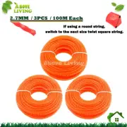 3 Rolls 2.7mmx100M Spiral Twist String Trimmer Brushcutter Whipper Snipper Cord