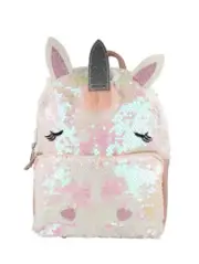 Inca- Pink - Sequined unicorn - Backpack. Front Pocket-zipper