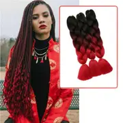 62cm Synthetic Gradient Coloured Braiding Hair Extensions -Black&Wine&Red