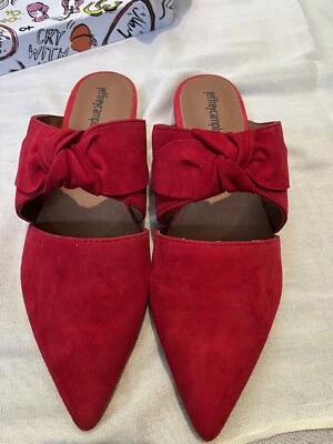 Jeffrey Campbell Charlin Bow Mule Flat Sandal Womens 7.5 Red Suede Slip On Shoe