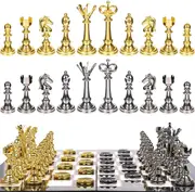 38cm Retro Metal Chess & Checkers 2 in 1 Set Marbling Board & Metal Pieces