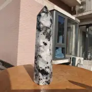 351g Large White Rainbow Moonstone Crystal Obelisk Tower Point Quartz Healing