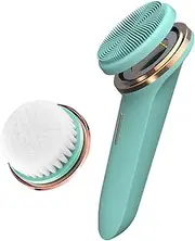 Electric Cleansing Facial Brush - Rechargeable Waterproof Face Exfoliator, 5-Speed Silicone Face Scrubber, Deep Cleanse & Moisturizer, Adjustable Heads, All Skin Types, for Men & Women (Sea Foam)