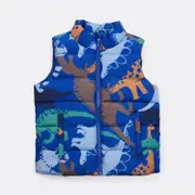 K-D Kids Padded Dinosaur Print Puffer Vest - Dark Blue