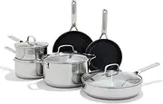 OXO Agility Stainless Steel 13 Piece Cookware Pots and Pans Set, Induction, Ceramic Nonstick PFAS -Free Coated Frypans, Ultra-Durable, Quick Even Heating, Chip-Free Rims, Dishwasher and Oven Safe