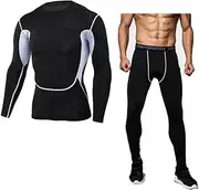 [Abigprofit] Men's Running Set 2pcs/Sets Sportswear Compression Sports Suit Running Sport Workout Tights 21 M