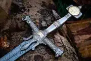 VIKING SWORD, CUSTOM MADE HAND FORGED DAMASCUS STEEL, BATTLE READY, WITH SHEATH.