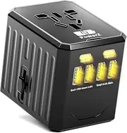 Universal Travel Adapter All in One International Wall Charger AC Plug Adaptor Fast Charging with Each Smart 4USB-A (3.5A) and 2USB Type-C (3A EACH) Travel Essentials for Europe USA UK AUS Asia