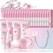 Cherry Blossom Skincare Sets & Kits, Sakura Stocking Fillers Women Gift Set, Complete Skin Care Set For Teen Girls & Women, Teenage Girls Gifts Facial Kit Daily Routine Skin Care 30PCS