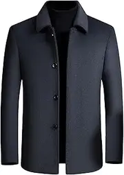 [Qolkmuiy-GJ] Men's Wool Blend Single Breasted Coat Winter Regular Fit Woollen Overcoat Winter Warm Windbreaker Trench, Grey 1, 4X-Large