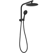 WELS Black 2in1 8/10/12" Thin Round Rain Shower Head & 3 Modes Handheld Gooseneck Wall Arm Set