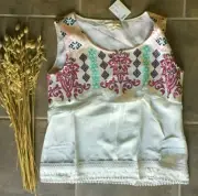 New Odd Molly Somine 100% Silk Lite Chalk Blouse Top 1, 2, 3, 4 (small - X-lg)