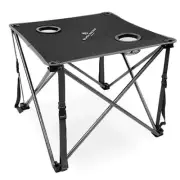 Black Sierra Foldable Camping Table w/ 2 Cup-Holders and Carry Bag, Heavy Duty