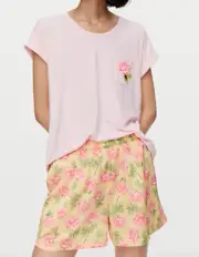 NEW PETER ALEXANDER ROSE FLORAL TEE TOP + POLY SATIN SHORTS PJ SET M RRP$129.90