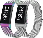 Dchao Metal Bands Compatible with Fitbit Charge 4/ Charge 3/ Charge 3 SE Bands, Breathable Sweat-proof Stainless Steel Mesh Ring Magnetic Lock Replacement Band for Fitbit Charge 4 Bands Women Men