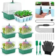 Seed Starter Tray with Grow Light 60 Cells 5 PCS Seedling Kit Reusable Humidity