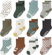 The Peanutshell Organic Baby Socks for 3-12, 12-24 Months Baby Unisex - Non-Slip Grip, 100% Cotton Baby Crew Socks - Neutral