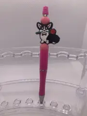 Beaded Pen Pink W/Black White Welsh Corgi Free Black Ink Refill