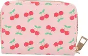 [DEARMAMY] Credit Card Holder Zipper Wallet for Women Cherry Design Small Purse Multiple Card Slots Slim and Portable for