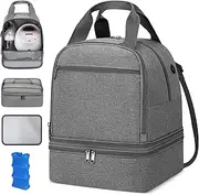 OCKLILY Breast Pump Bag, Double Layer Pump Bag with Ice Pack, Breast Pump Carrying Bags for Working Mom, Breast Pump Storage Bags Pumping Bag Compatible with Medela & Spectra S1 S2, Grey