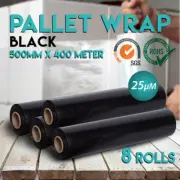 8 Rolls 500mmx400m 25UM Stretch Film Pallet Wrap Carton Box Shrink BLACK