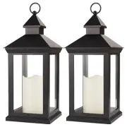 2-Pack 14" Decorative Candle Lantern Black Outdoor Lanterns with Timer Candle...