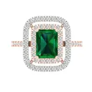 2.63 ct Emerald Cut Lab-Created Gemstone Solitaire Ring With Accents Rose Gold